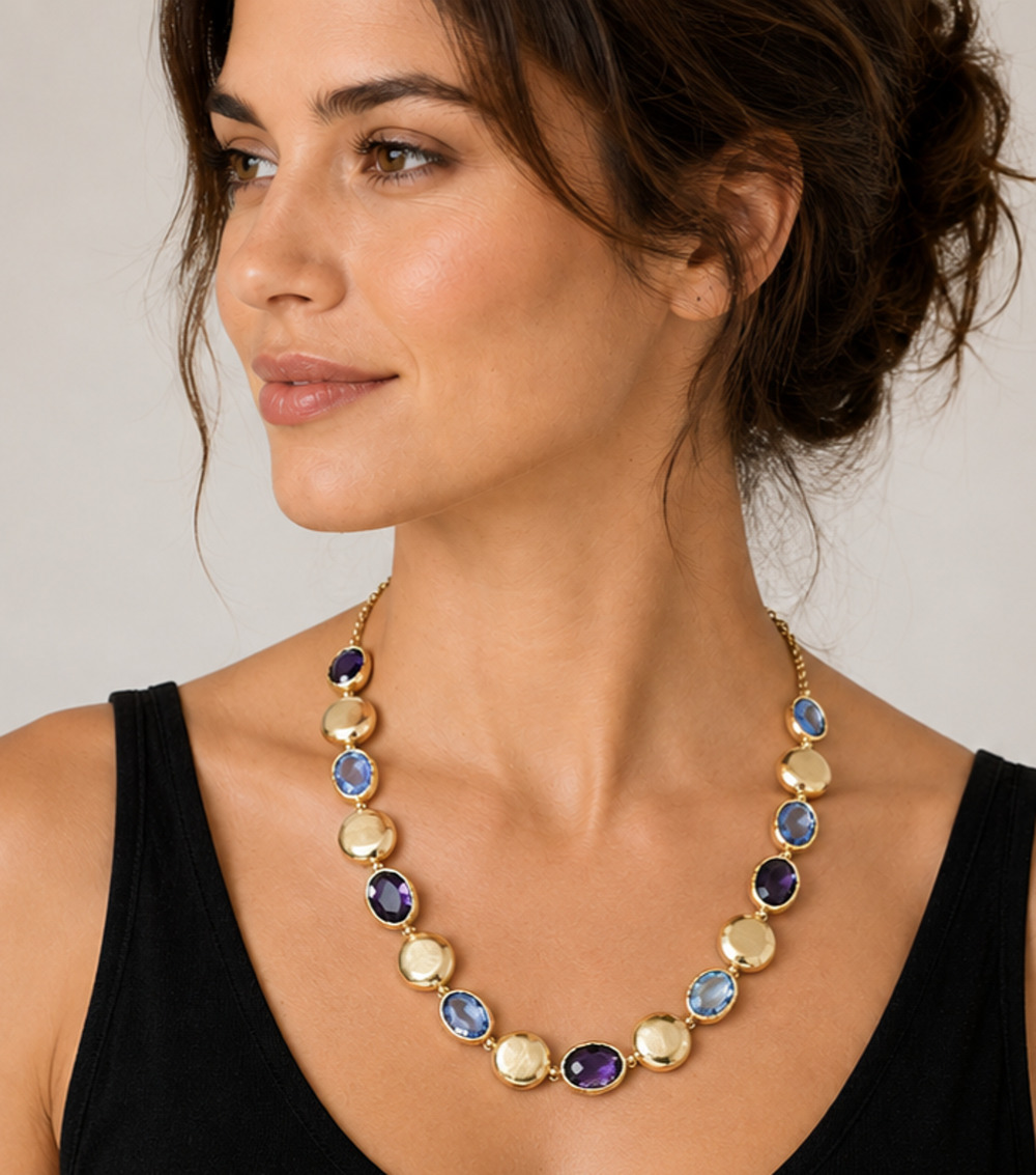 MELA ARTISANS 18K GOLD VERMEIL MULTI GEMSTONE BEZEL STATION NECKLACE NWT